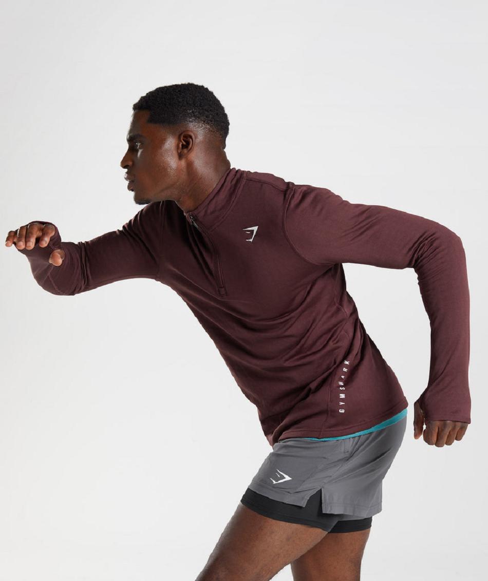 Correr Con Capucha Gymshark Deporte 1/4 Zip Hombre Burdeos | CO 3684DFM